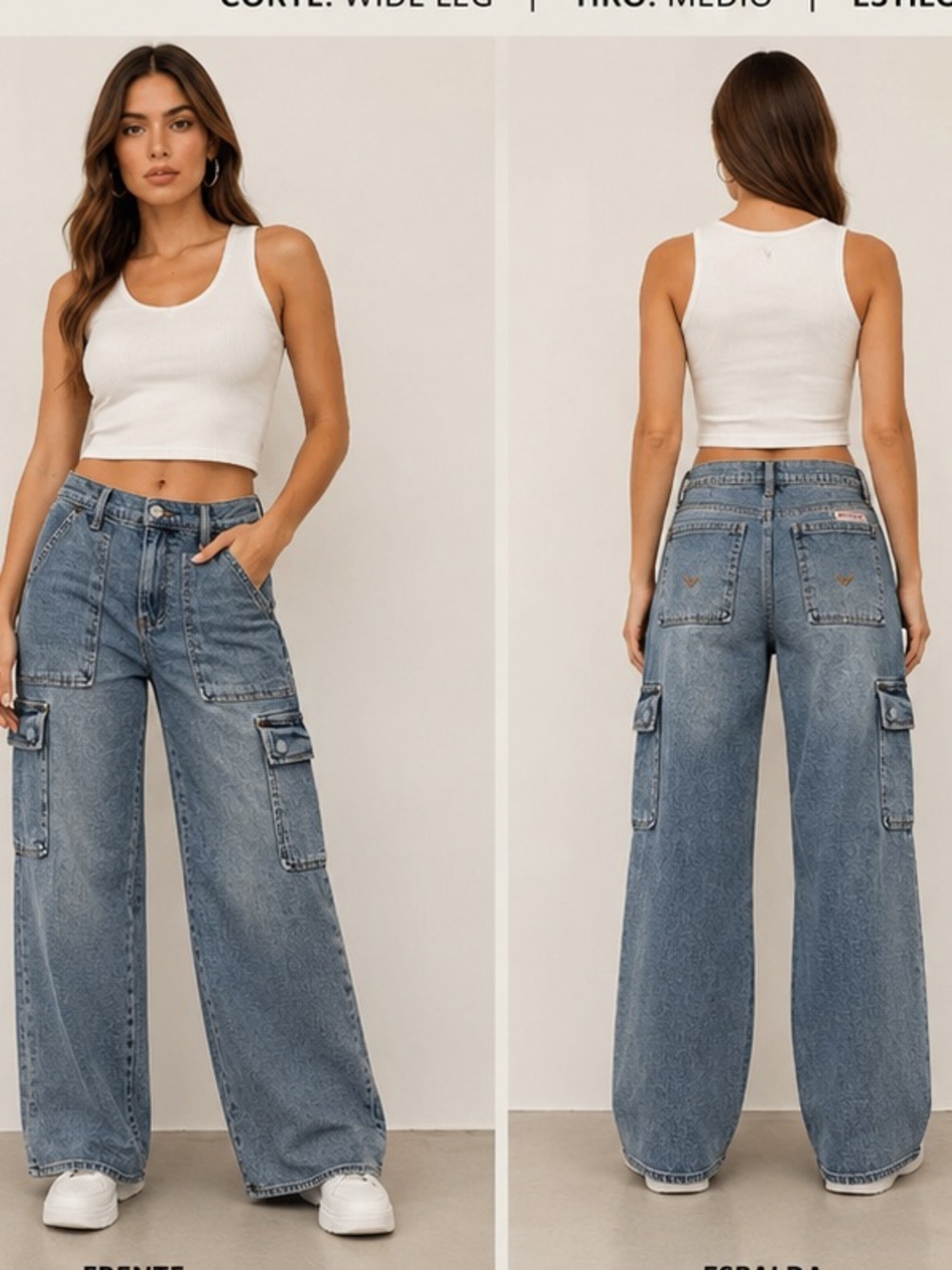 Hudson Rosalie  Light Blue Wide-Leg Cargo Jeans Size 29